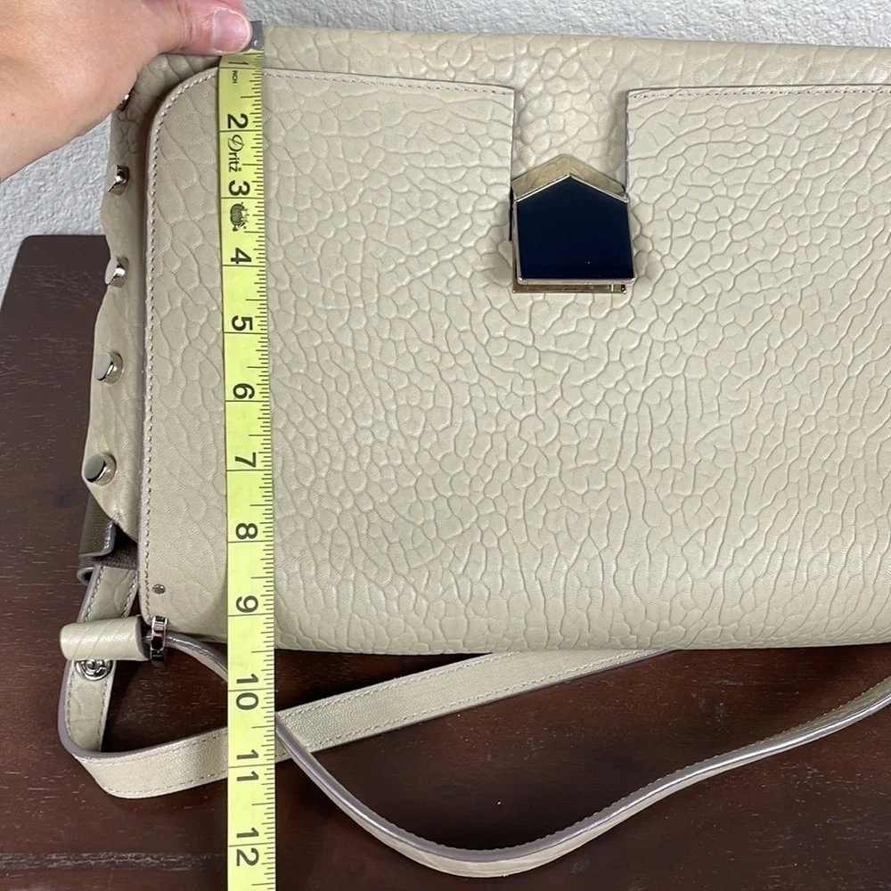Jimmy Choo Lockett Large Shoulder Bag Hand Bag Satchel Cream Pebbled Leather